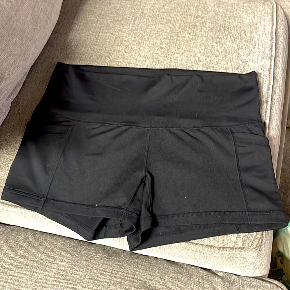 Popflex Black Yoga Shorts with Pockets